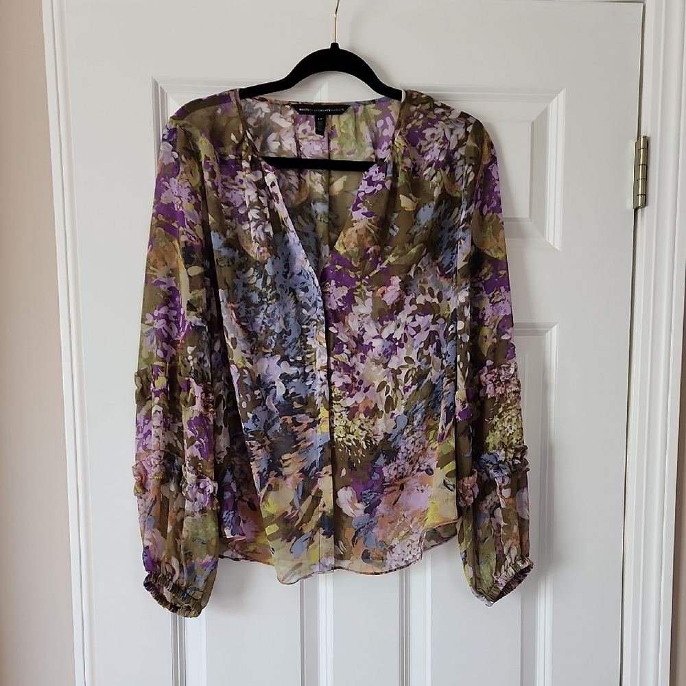 White House Black Market Sheer Floral Blouse